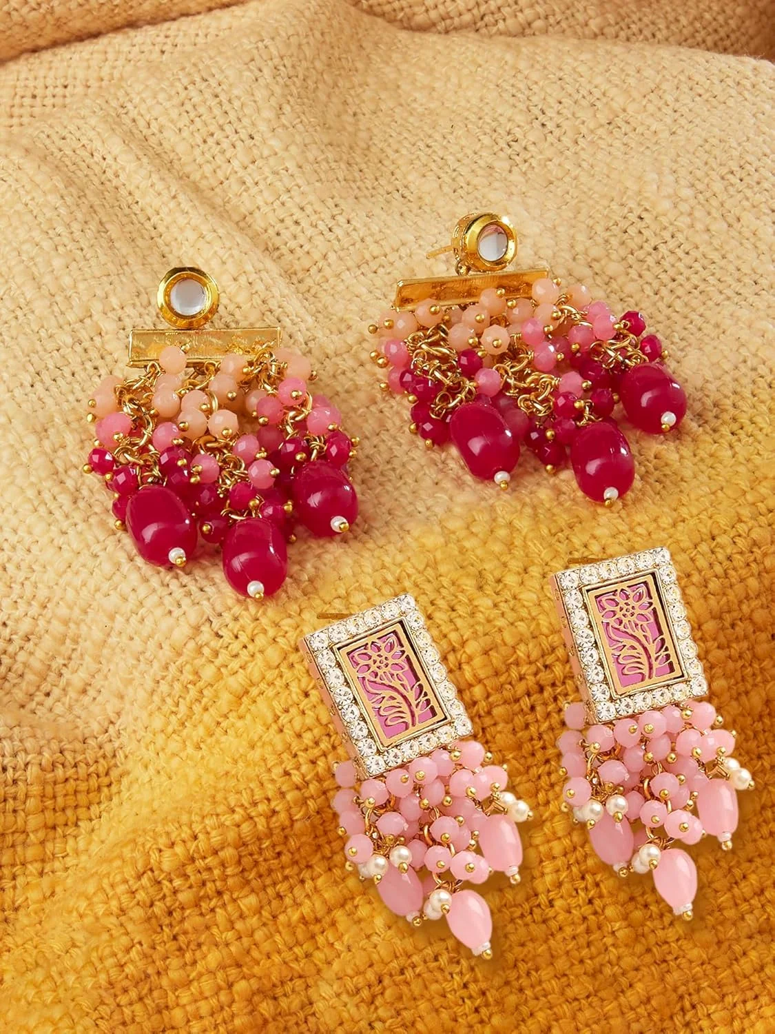 گوشواره های آویز سنتی خوشه ای صورتی زنانه Zaveri Pearls، ست 2 عددی - ZPFK17989 گوشواره های آویز سنتی خوشه ای صورتی زنانه Zaveri Pearls، ست 2 عددی - ZPFK17989