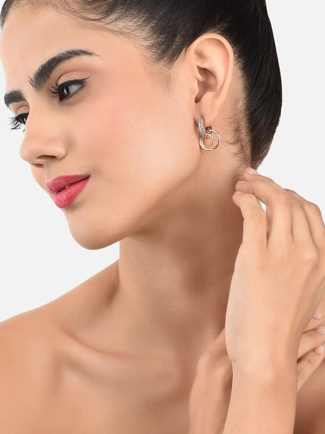 گوشواره های بالی برنجی نگین زیرکونیا مکعبی زاوری پرلز مدل Zpfk9472، طلایی رزگلد