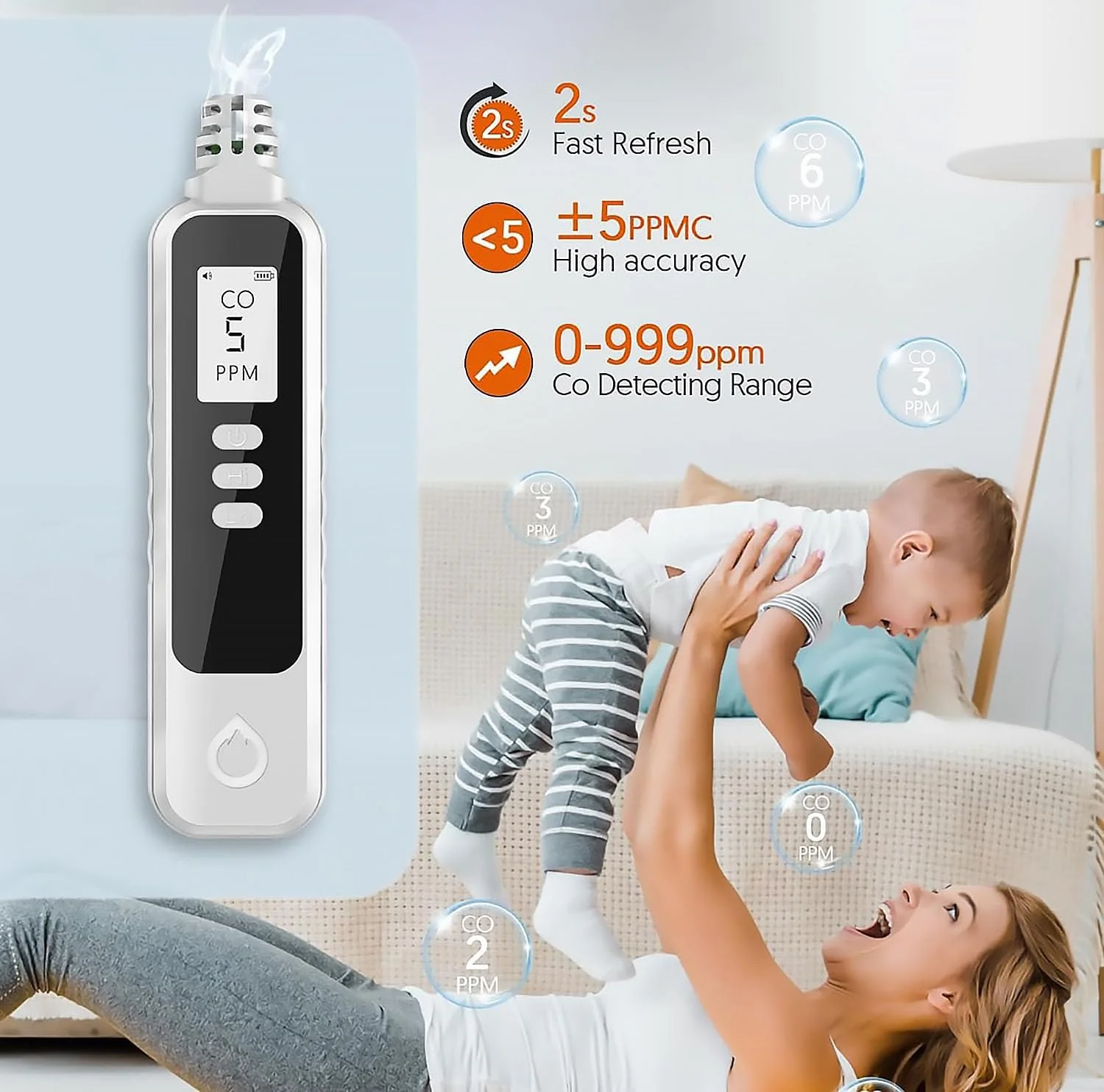 دستگاه تشخیص مونوکسید کربن قابل حمل، آشکارساز CO با باتری، مانیتور هشدار دهنده مونوکسید کربن دستی با صفحه نمایش LCD برای خانه/فضای باز/مسافرت (باتری شامل نمی شود) (سفید) دستگاه تشخیص مونوکسید کربن قابل حمل، آشکارساز CO با باتری، مانیتور هشدار دهنده مونوکسید کربن دستی با صفحه نمایش LCD برای خانه/فضای باز/مسافرت (باتری شامل نمی شود) (سفید)