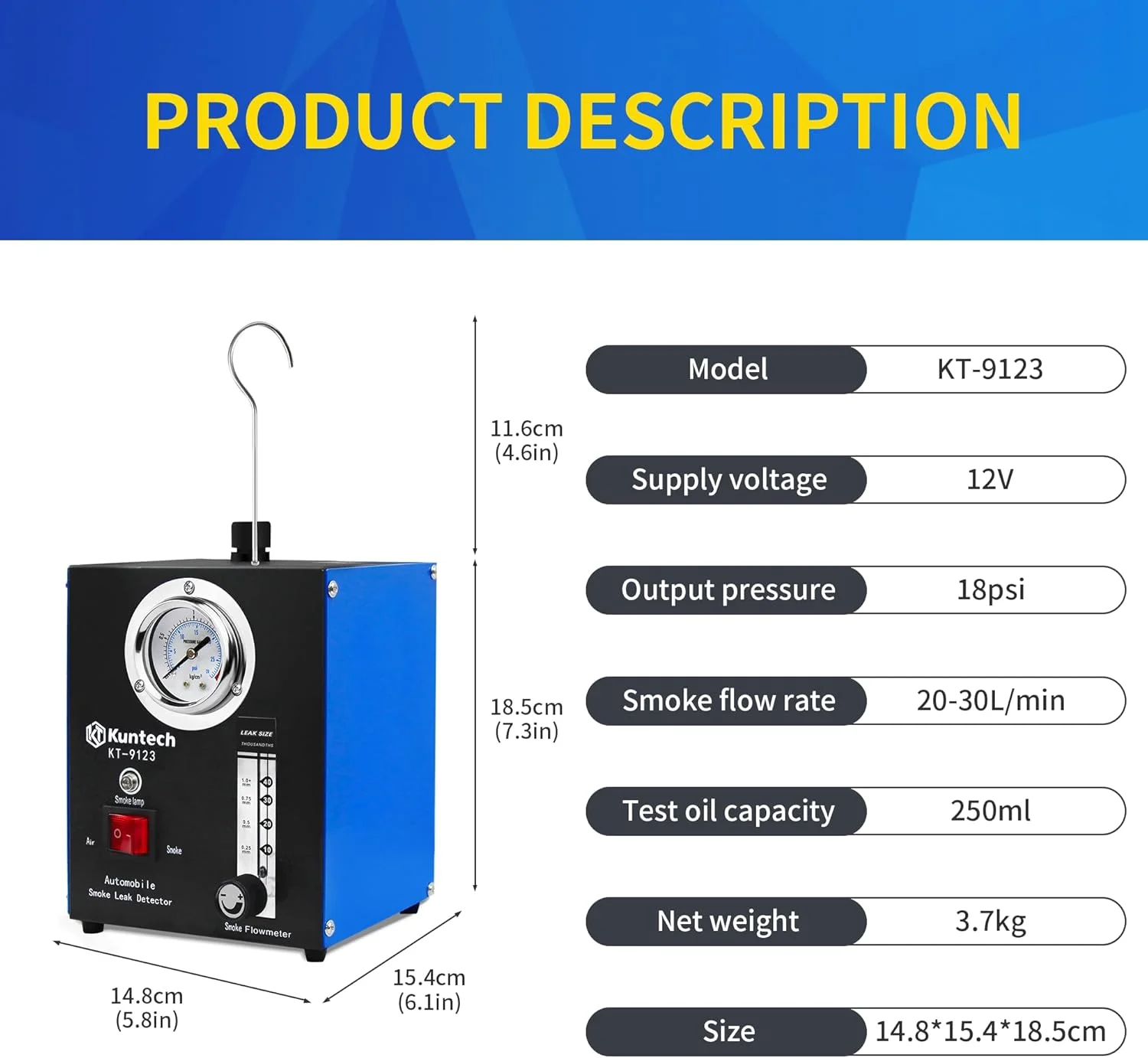 دستگاه نشت یاب دود خودرو کونتک با پمپ هوای داخلی، دستگاه تشخیص نشت دود 12 ولت DC برای سیستم لوله، سیستم EVAP، نشت سوخت، تستر تشخیص نشت دستگاه نشت یاب دود خودرو کونتک با پمپ هوای داخلی، دستگاه تشخیص نشت دود 12 ولت DC برای سیستم لوله، سیستم EVAP، نشت سوخت، تستر تشخیص نشت