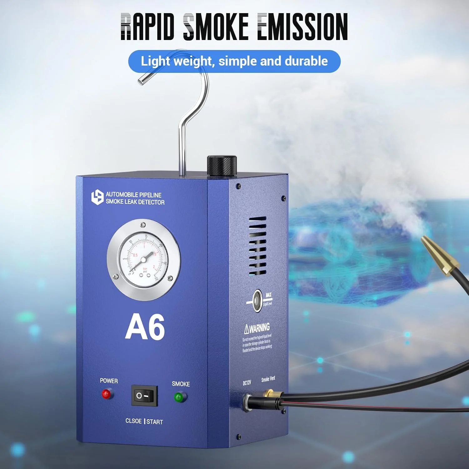 دستگاه تشخیص نشت دود خودرو KOLSOL با گیج فشار، پمپ هوای داخلی، دستگاه تست نشت دود خودرو DC12V در سیستم لوله های خودرو برای اتومبیل، موتور سیکلت، اسنومبیل، ATV و قایق