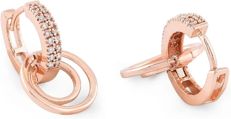 گوشواره های بالی برنجی نگین زیرکونیا مکعبی زاوری پرلز مدل Zpfk9472، طلایی رزگلد