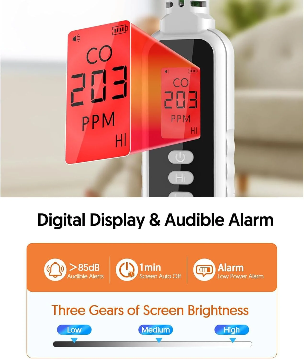 دستگاه تشخیص مونوکسید کربن قابل حمل، آشکارساز CO با باتری، مانیتور هشدار دهنده مونوکسید کربن دستی با صفحه نمایش LCD برای خانه/فضای باز/مسافرت (باتری شامل نمی شود) (سفید) دستگاه تشخیص مونوکسید کربن قابل حمل، آشکارساز CO با باتری، مانیتور هشدار دهنده مونوکسید کربن دستی با صفحه نمایش LCD برای خانه/فضای باز/مسافرت (باتری شامل نمی شود) (سفید)