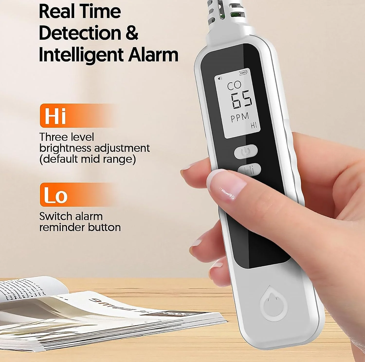 دستگاه تشخیص مونوکسید کربن قابل حمل، آشکارساز CO با باتری، مانیتور هشدار دهنده مونوکسید کربن دستی با صفحه نمایش LCD برای خانه/فضای باز/مسافرت (باتری شامل نمی شود) (سفید) دستگاه تشخیص مونوکسید کربن قابل حمل، آشکارساز CO با باتری، مانیتور هشدار دهنده مونوکسید کربن دستی با صفحه نمایش LCD برای خانه/فضای باز/مسافرت (باتری شامل نمی شود) (سفید)