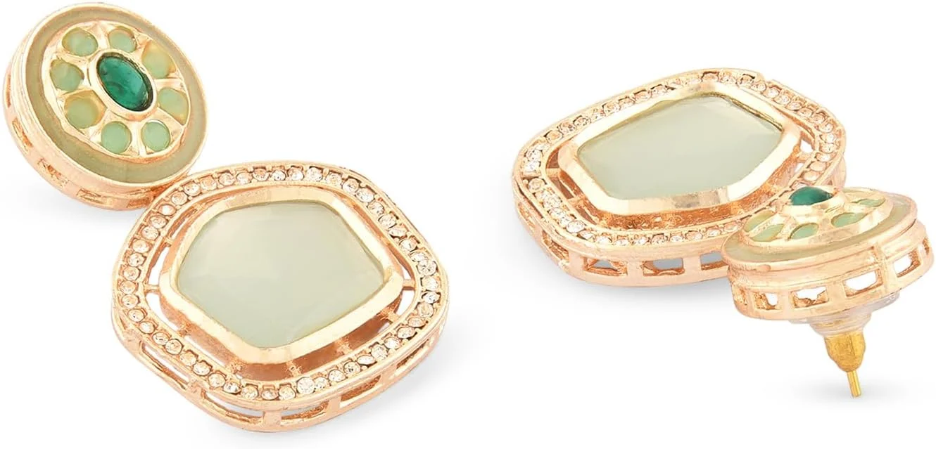 گوشواره آویز زنانه نگین سبز نعنایی و الماس اتریشی درخشان Zaveri Pearls مدل ZPFK16188 گوشواره آویز زنانه نگین سبز نعنایی و الماس اتریشی درخشان Zaveri Pearls مدل ZPFK16188