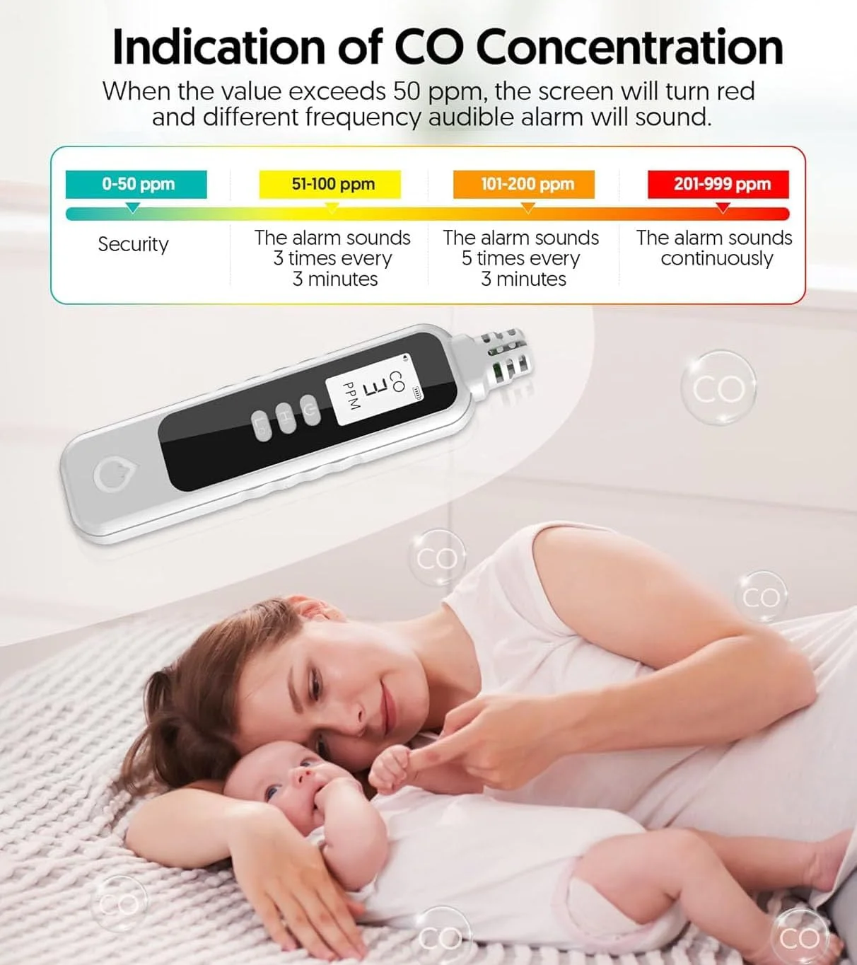 دستگاه تشخیص مونوکسید کربن قابل حمل، آشکارساز CO با باتری، مانیتور هشدار دهنده مونوکسید کربن دستی با صفحه نمایش LCD برای خانه/فضای باز/مسافرت (باتری شامل نمی شود) (سفید) دستگاه تشخیص مونوکسید کربن قابل حمل، آشکارساز CO با باتری، مانیتور هشدار دهنده مونوکسید کربن دستی با صفحه نمایش LCD برای خانه/فضای باز/مسافرت (باتری شامل نمی شود) (سفید)