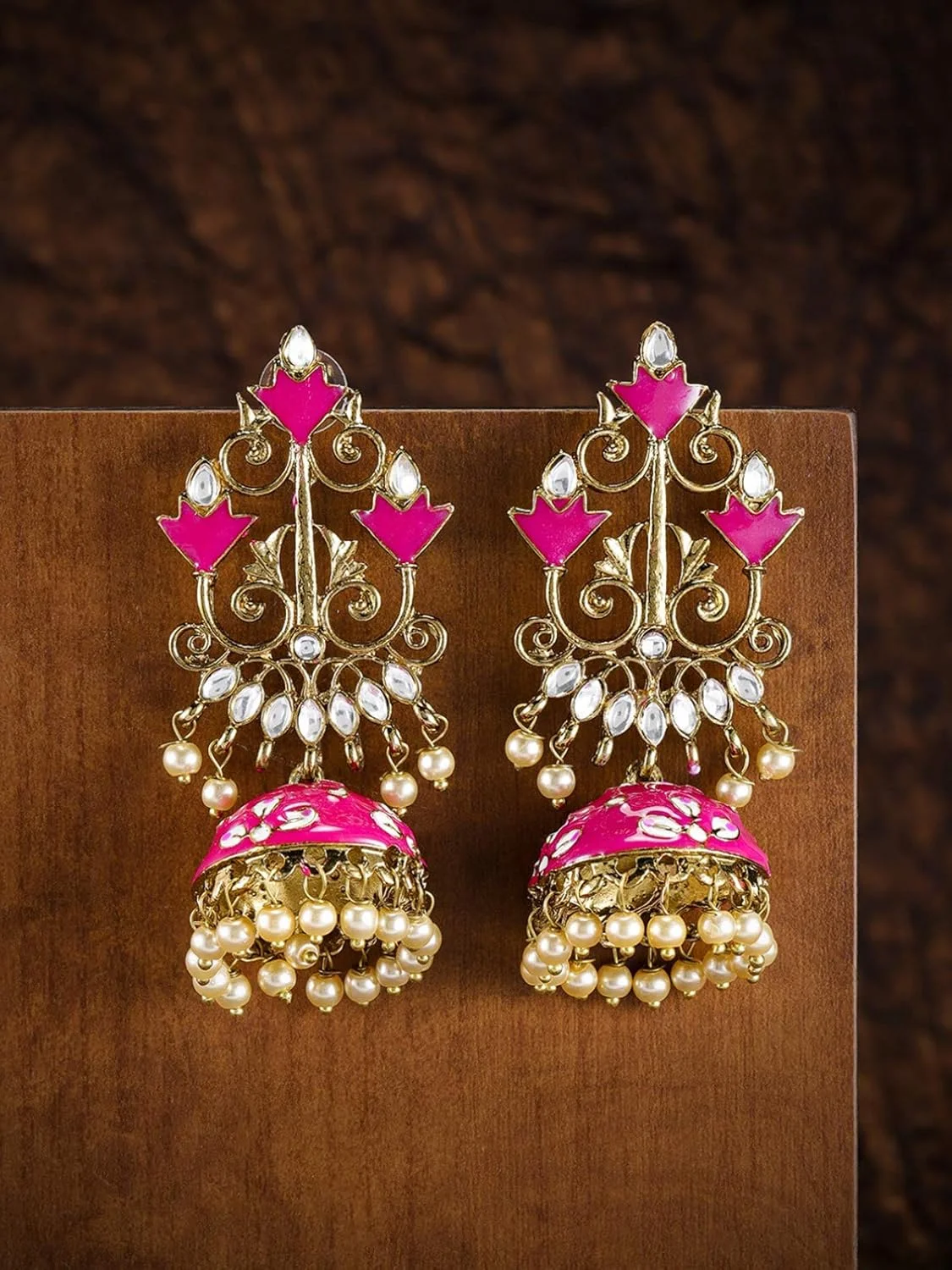 گوشواره جومکی سنتی میناکاری شده زیبا با روکش طلای فلزی ZAVERI PEARLS برای زنان - ZPFK8850 گوشواره جومکی سنتی میناکاری شده زیبا با روکش طلای فلزی ZAVERI PEARLS برای زنان - ZPFK8850