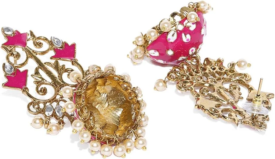 گوشواره جومکی سنتی میناکاری شده زیبا با روکش طلای فلزی ZAVERI PEARLS برای زنان - ZPFK8850 گوشواره جومکی سنتی میناکاری شده زیبا با روکش طلای فلزی ZAVERI PEARLS برای زنان - ZPFK8850