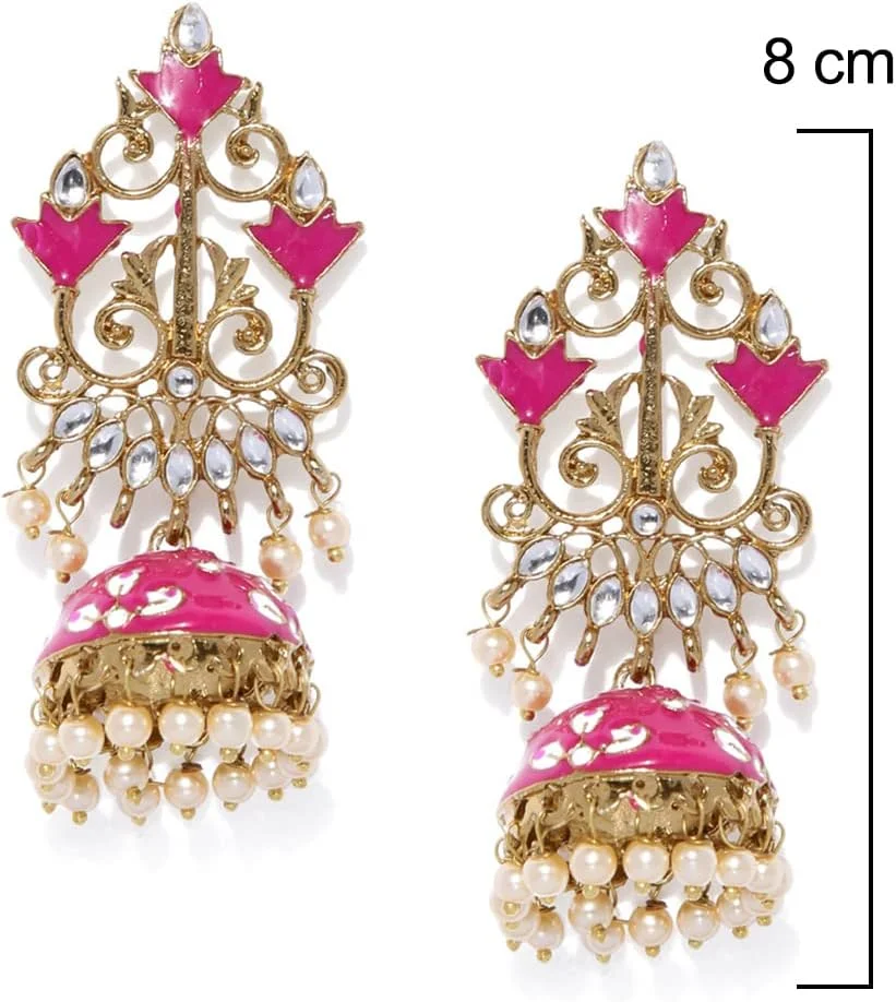 گوشواره جومکی سنتی میناکاری شده زیبا با روکش طلای فلزی ZAVERI PEARLS برای زنان - ZPFK8850 گوشواره جومکی سنتی میناکاری شده زیبا با روکش طلای فلزی ZAVERI PEARLS برای زنان - ZPFK8850