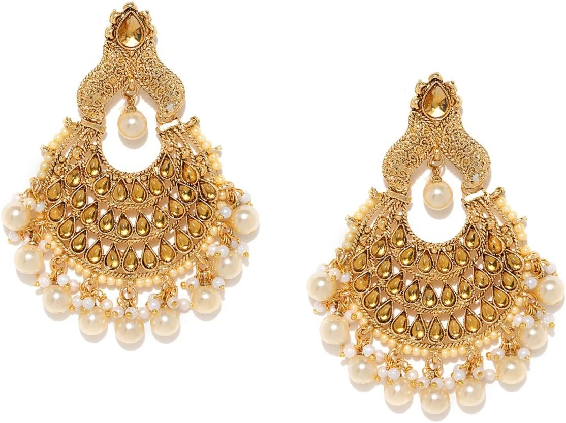 گوشواره آویز و آویزی زنانه با روکش طلای 22 عیار و طرح طلایی عتیقه ZAVERI PEARLS مدل ZPFK6994