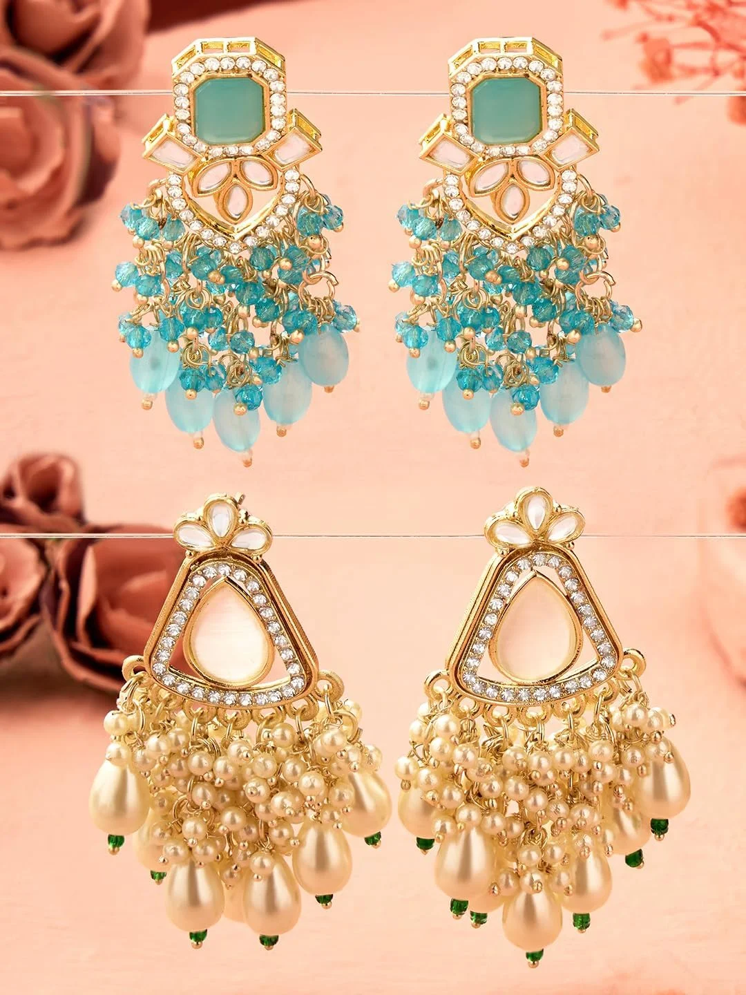 گوشواره های آویز خوشه ای سنتی زنانه Zaveri Pearls، مجموعه 2 عددی، مهره های فیروزه ای آبی سبز - ZPFK17980 گوشواره های آویز خوشه ای سنتی زنانه Zaveri Pearls، مجموعه 2 عددی، مهره های فیروزه ای آبی سبز - ZPFK17980