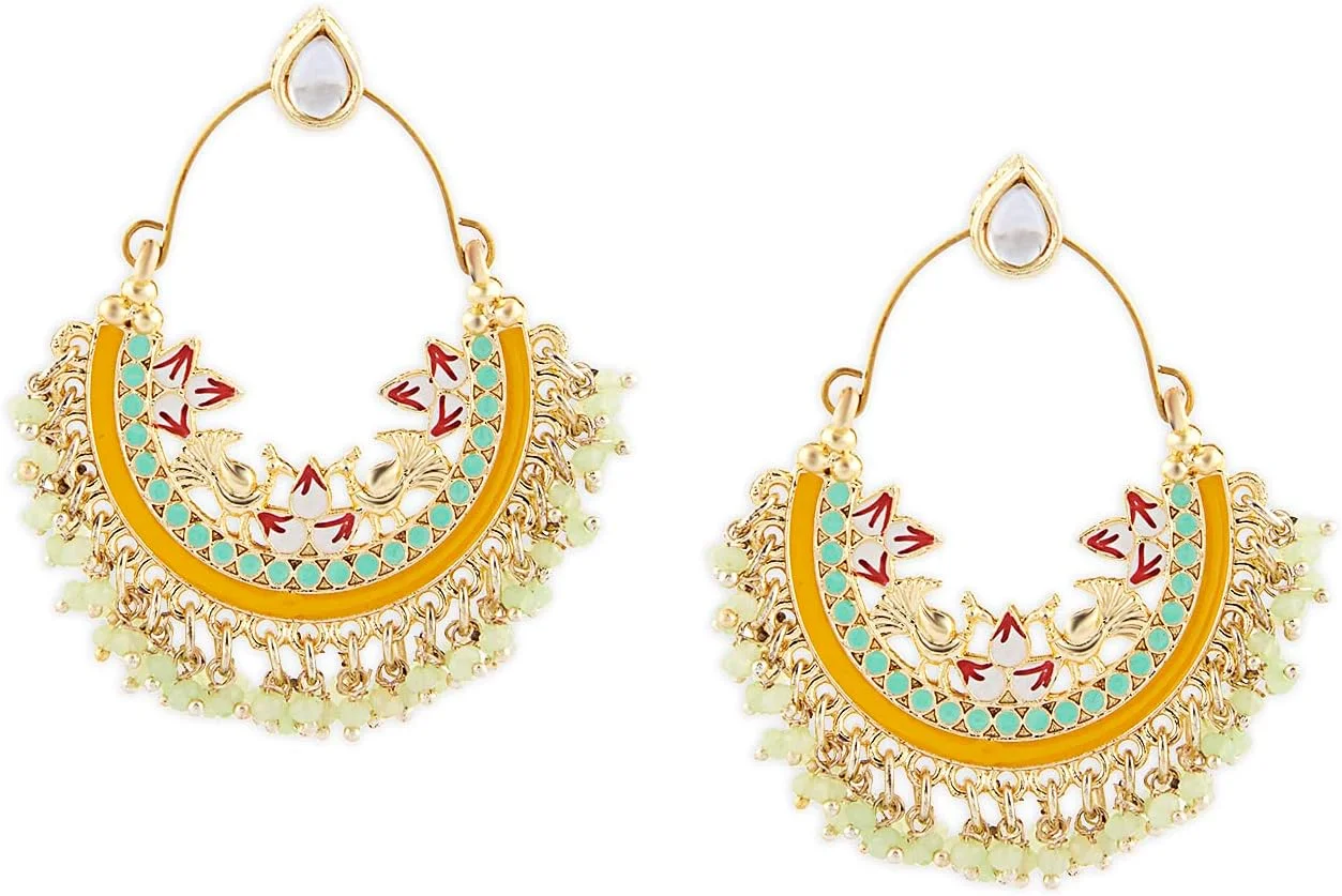 گوشواره چندبالی زنانه ZAVERI PEARLS طرح میناکاری چند رنگ با آویز مهره ای - ZPFK15651