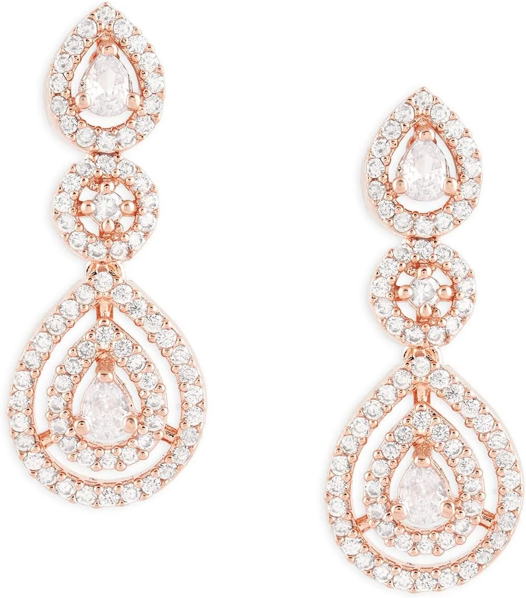 گوشواره آویز زنانه نگین زیرکونیا با روکش رزگلد Zaveri Pearls مدل ZPFK15943