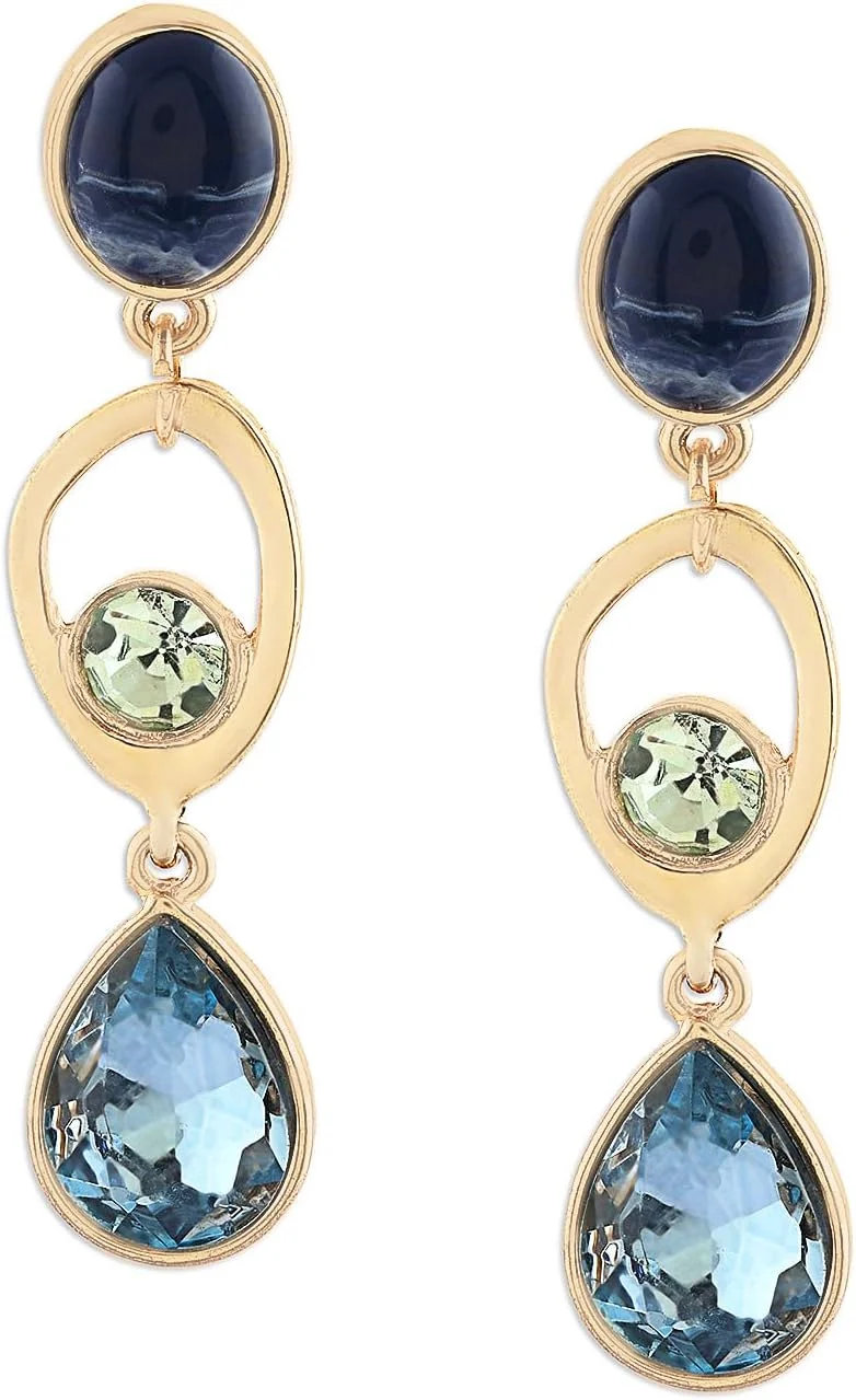 گوشواره های آویز زنانه نگین دار آبی و سبز Zaveri Pearls مدل ZPFK17255