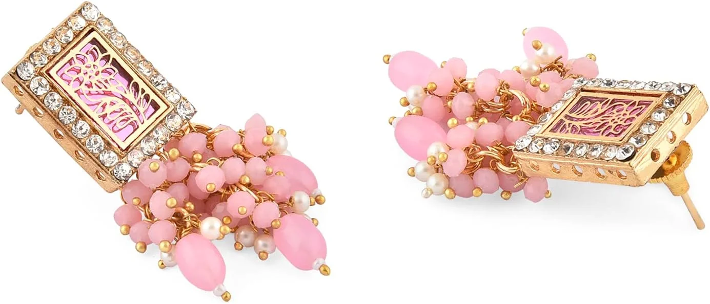 گوشواره آویز زنانه ZAVERI PEARLS با نگین های اتریشی درخشان و مهره های خوشه ای - ZPFK15221