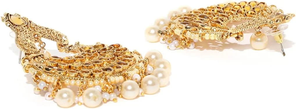 گوشواره آویز و آویزی زنانه با روکش طلای 22 عیار و طرح طلایی عتیقه ZAVERI PEARLS مدل ZPFK6994 گوشواره آویز و آویزی زنانه با روکش طلای 22 عیار و طرح طلایی عتیقه ZAVERI PEARLS مدل ZPFK6994