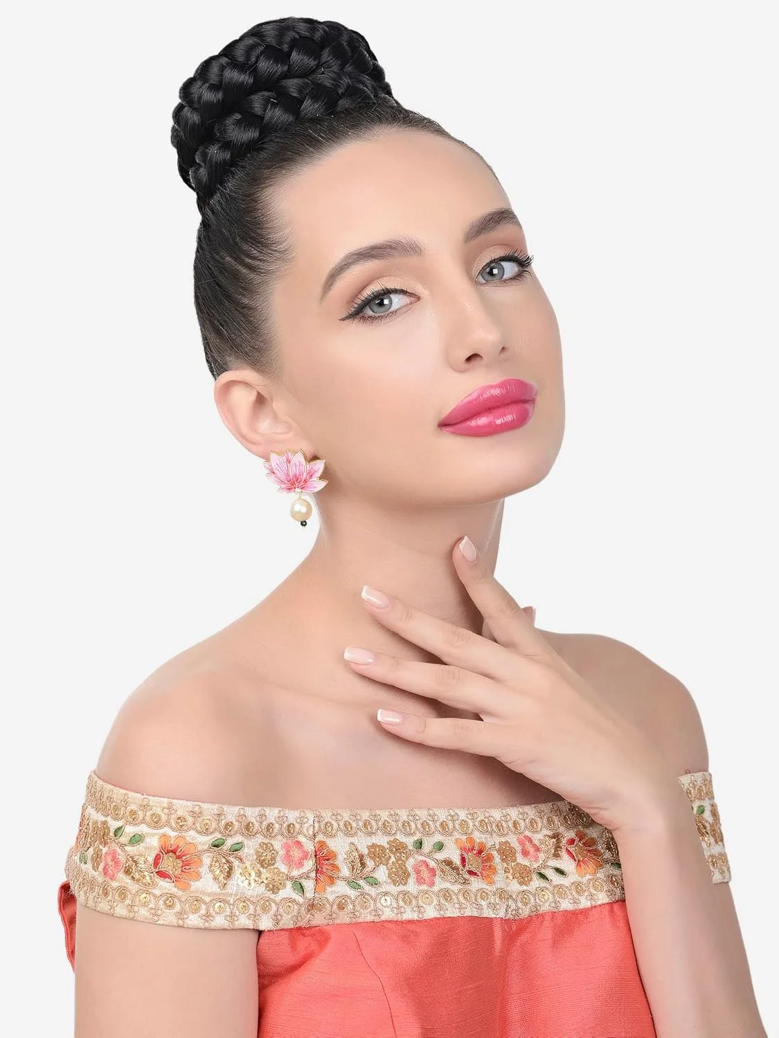 گوشواره آویز مروارید گل میناکاری صورتی ZAVERI PEARLS زنانه - ZPFK15562 گوشواره آویز مروارید گل میناکاری صورتی ZAVERI PEARLS زنانه - ZPFK15562