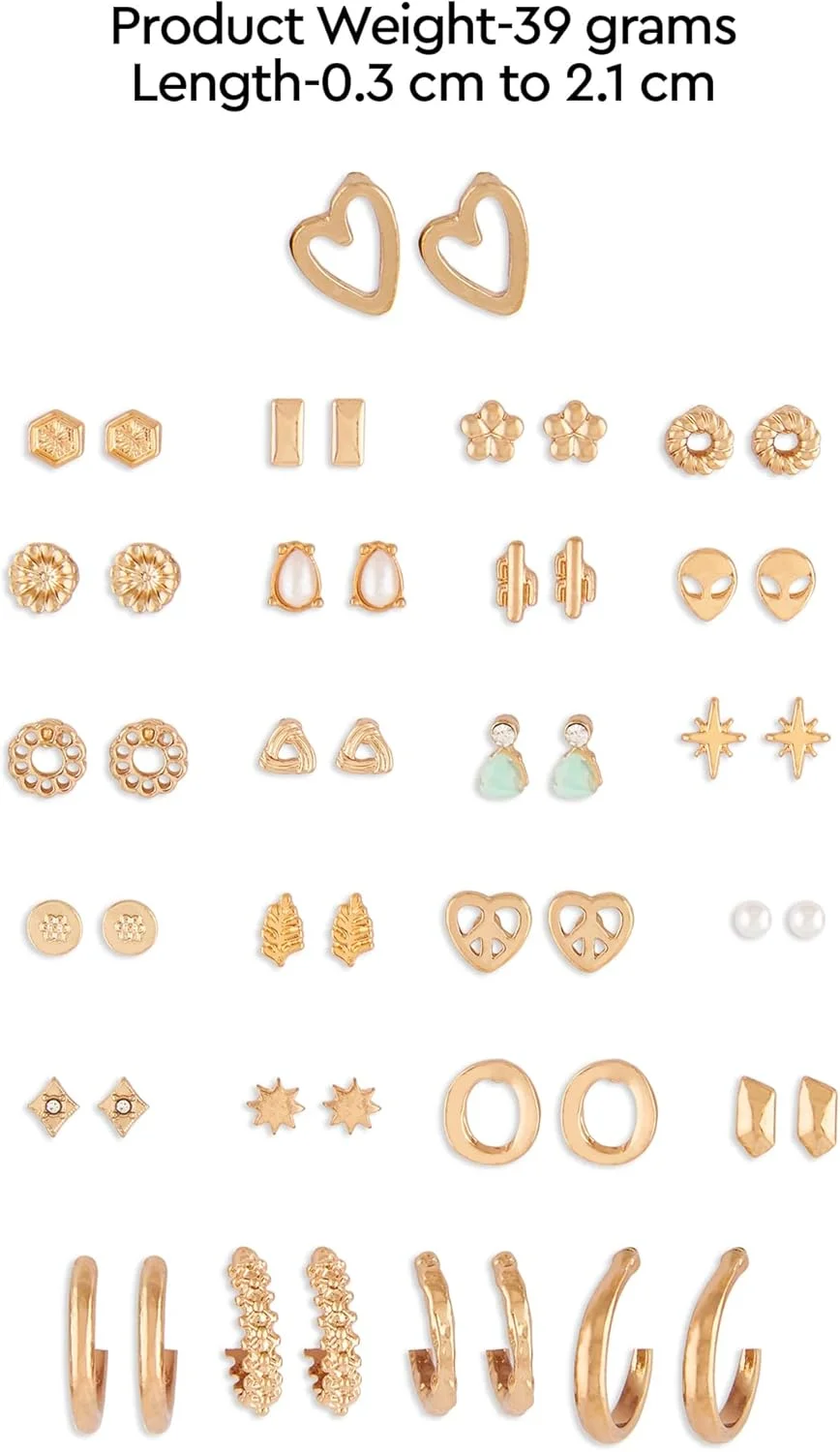 ست گوشواره زنانه 25 عددی Zaveri Pearls، طلایی رنگ، مدل های میخی و حلقه ای شیک و مدرن - ZPFK14642