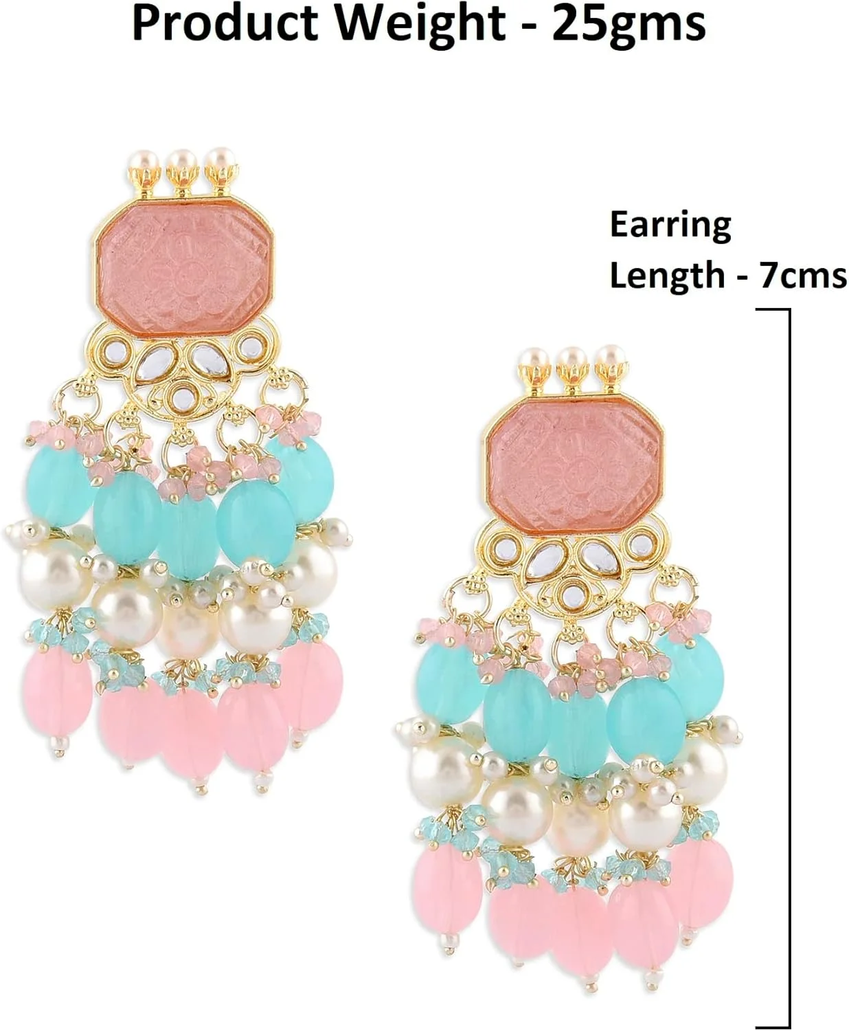 گوشواره آویز زنانه ZAVERI PEARLS با سنگ صورتی و فیروزه ای و مهره های خوشه ای - ZPFK15373 گوشواره آویز زنانه ZAVERI PEARLS با سنگ صورتی و فیروزه ای و مهره های خوشه ای - ZPFK15373
