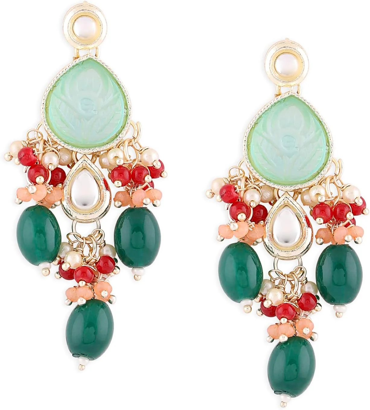 گوشواره آویزی زنانه چند رنگ سنگ و مهره قومی Zaveri Pearls مدل ZPFK15383