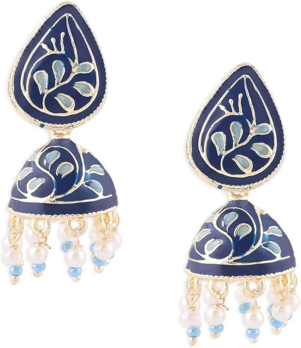 گوشواره Jhumki سنتی میناکاری آبی ZAVERI PEARLS زنانه - ZPFK14375