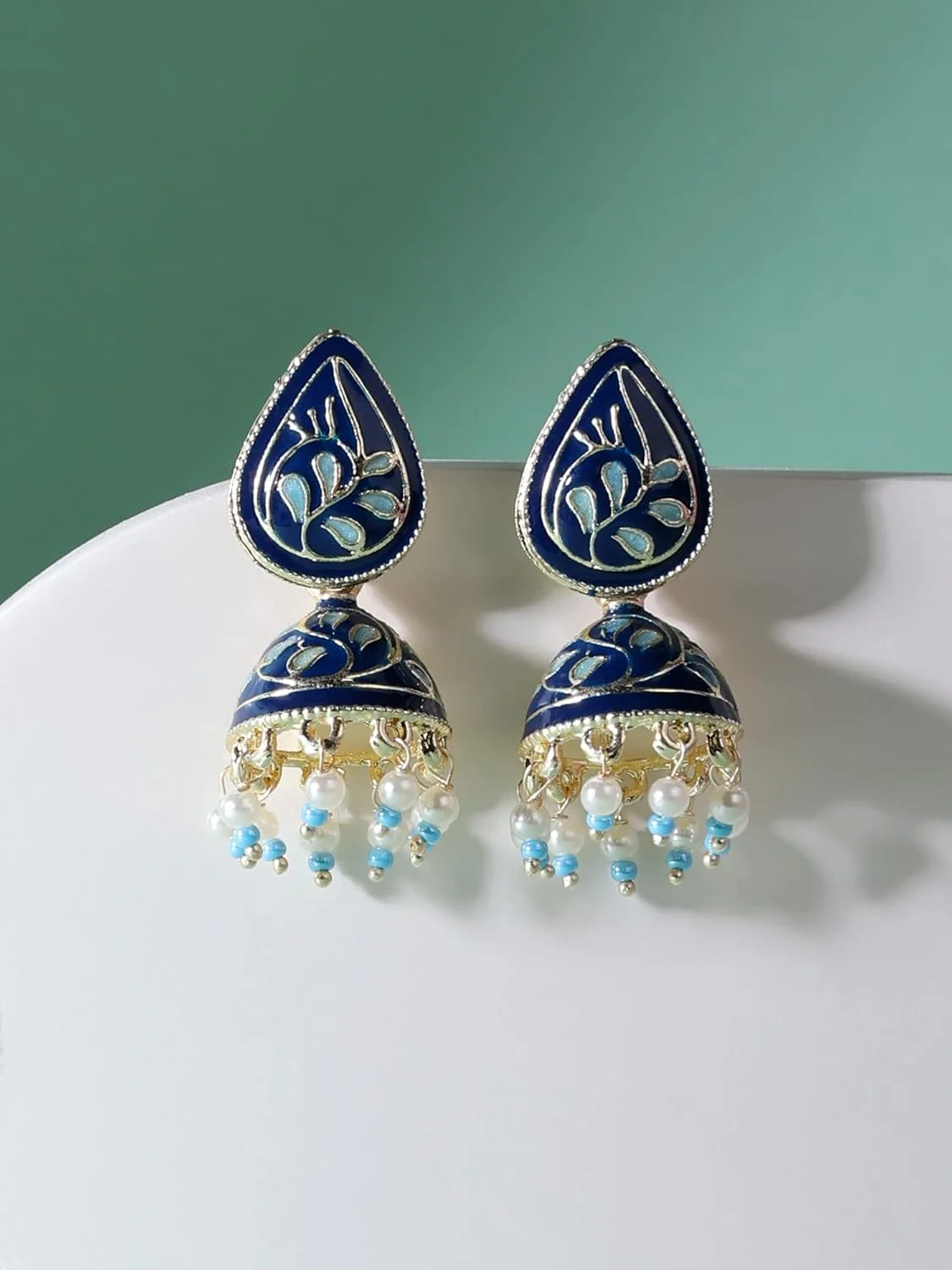 گوشواره Jhumki سنتی میناکاری آبی ZAVERI PEARLS زنانه - ZPFK14375 گوشواره Jhumki سنتی میناکاری آبی ZAVERI PEARLS زنانه - ZPFK14375