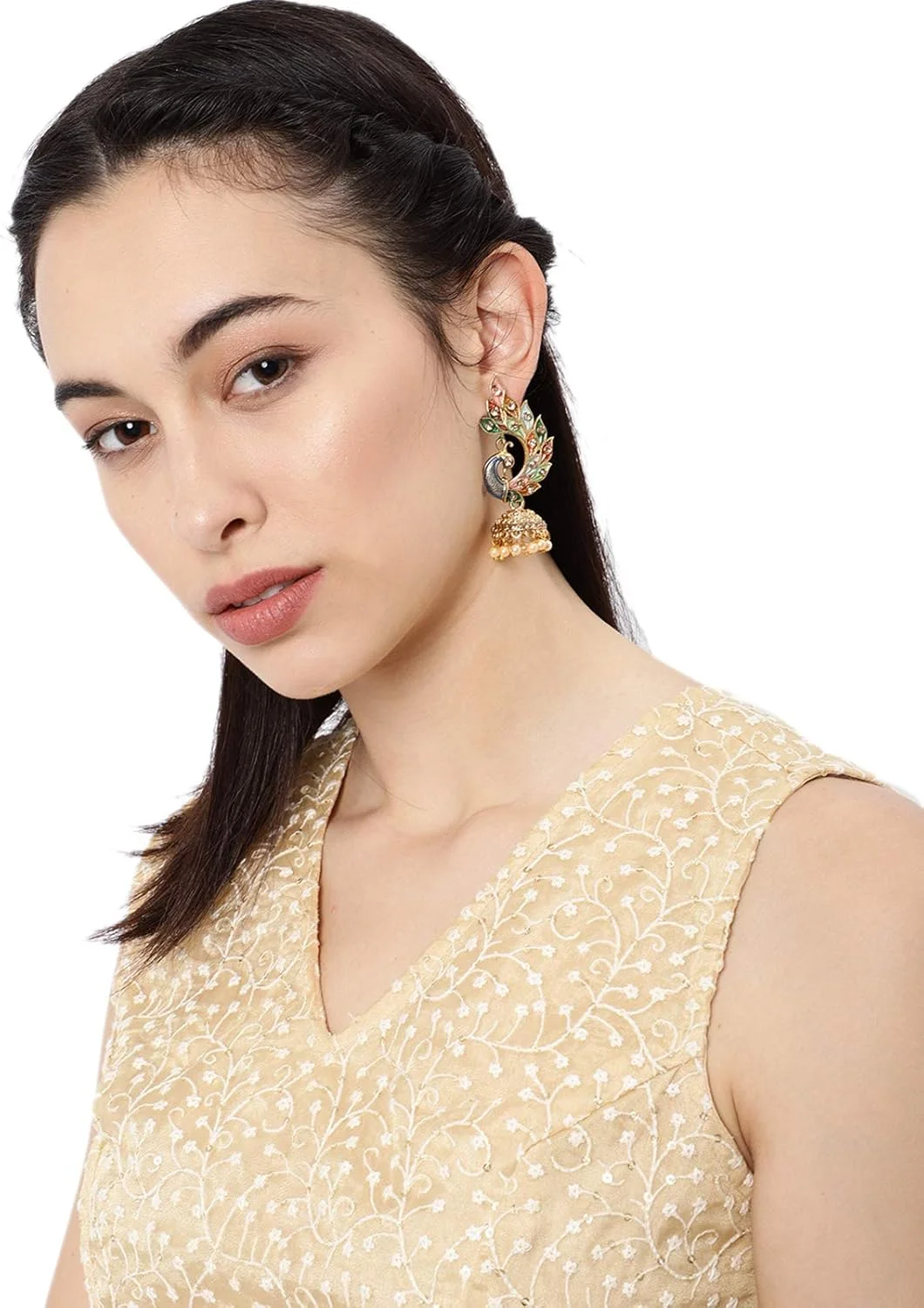گوشواره زنانه جومکی طرح طاووس با روکش طلای 22 عیار ZAVERI PEARLS (چند رنگ، Zpfk8775) گوشواره زنانه جومکی طرح طاووس با روکش طلای 22 عیار ZAVERI PEARLS (چند رنگ، Zpfk8775)