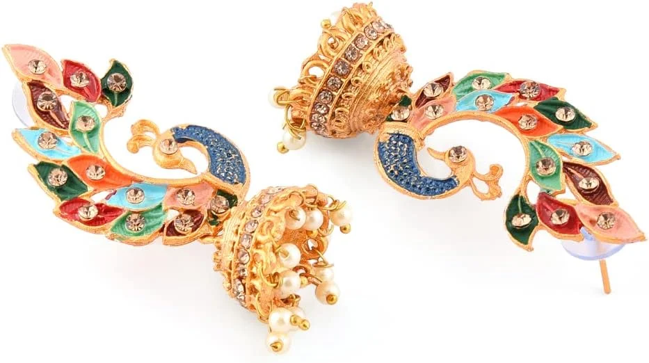 گوشواره زنانه جومکی طرح طاووس با روکش طلای 22 عیار ZAVERI PEARLS (چند رنگ، Zpfk8775) گوشواره زنانه جومکی طرح طاووس با روکش طلای 22 عیار ZAVERI PEARLS (چند رنگ، Zpfk8775)