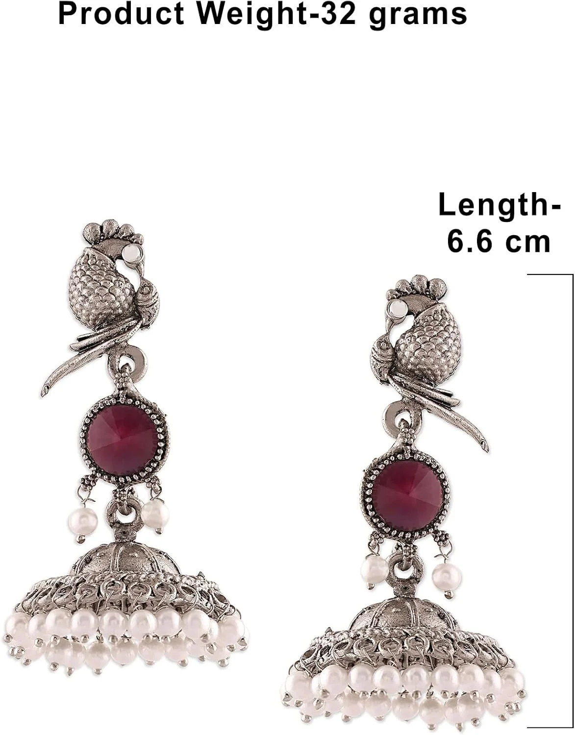 گوشواره جومکی سنتی زنانه Zaveri Pearls طرح طاووس بنفش با سنگ و مهره های نقره ای اکسید شده - ZPFK16699 گوشواره جومکی سنتی زنانه Zaveri Pearls طرح طاووس بنفش با سنگ و مهره های نقره ای اکسید شده - ZPFK16699