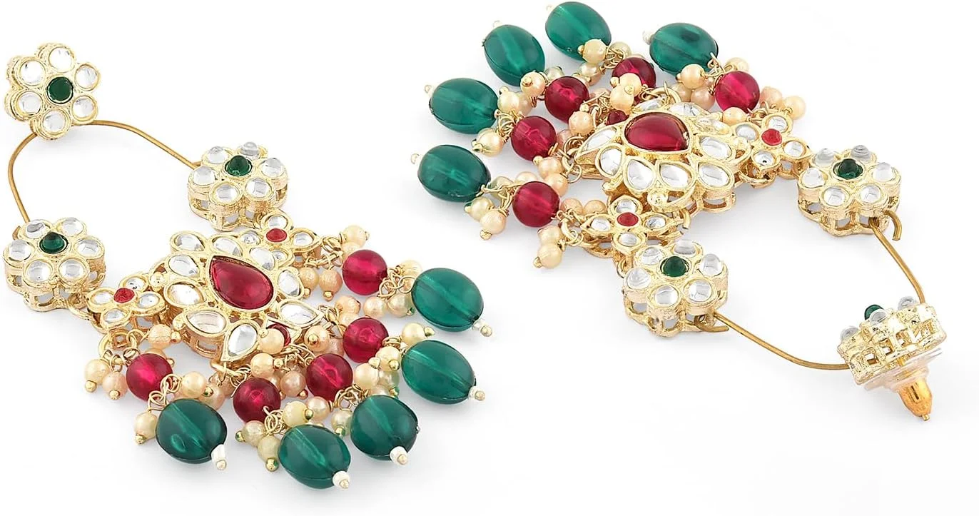گوشواره آویز زنانه Zaveri Pearls سبز و صورتی رانی با نگین های Kundan و مهره -ZPFK16184 گوشواره آویز زنانه Zaveri Pearls سبز و صورتی رانی با نگین های Kundan و مهره -ZPFK16184