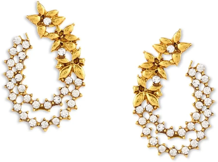 گوشواره میخی زنانه ZAVERI PEARLS با طرح گل، روکش طلای عتیقه 22 عیار (ZPFK8055)