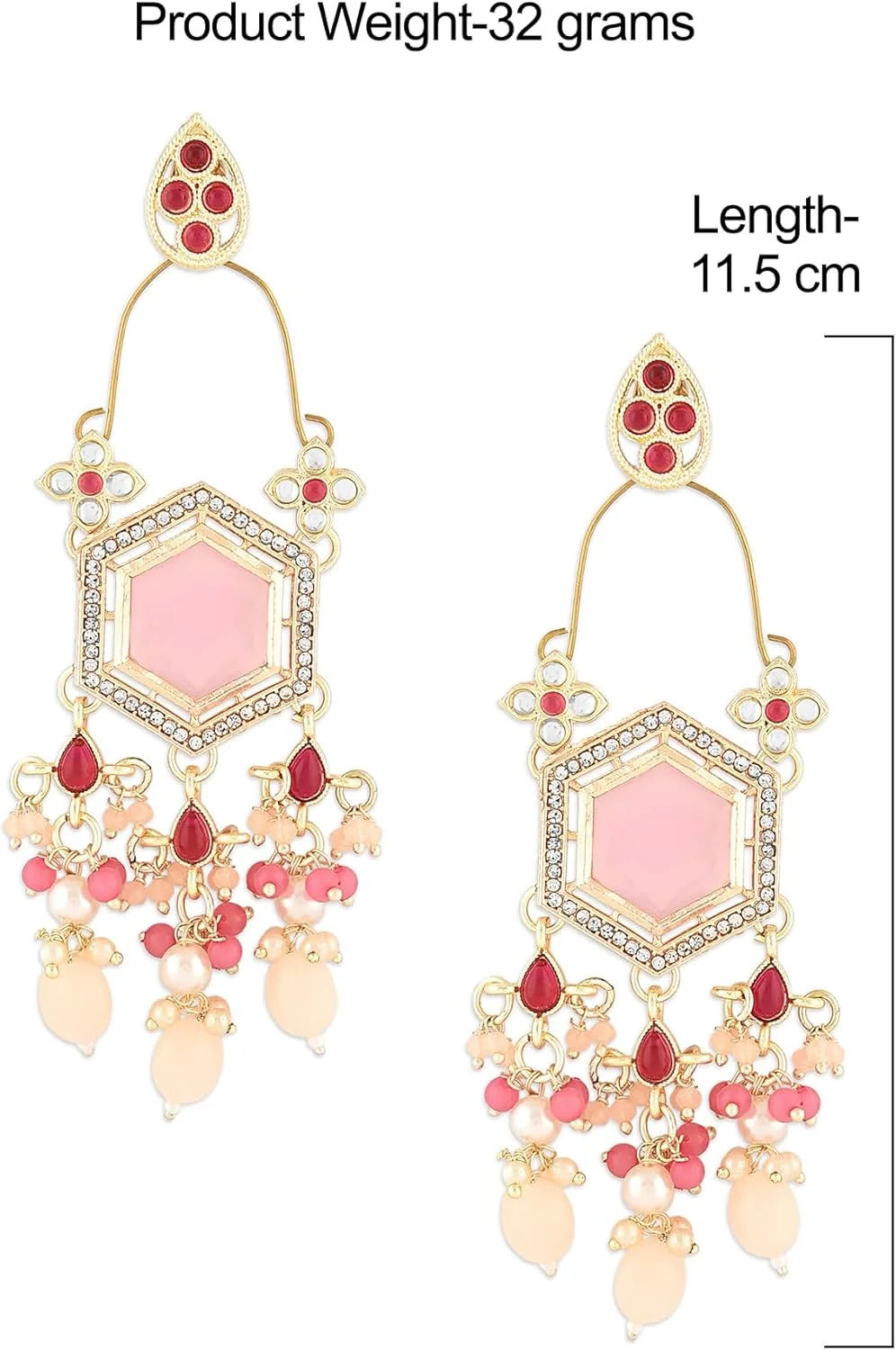 گوشواره آویز زنانه Zaveri Pearls با سنگ های صورتی، کندان و مهره - ZPFK16183 گوشواره آویز زنانه Zaveri Pearls با سنگ های صورتی، کندان و مهره - ZPFK16183