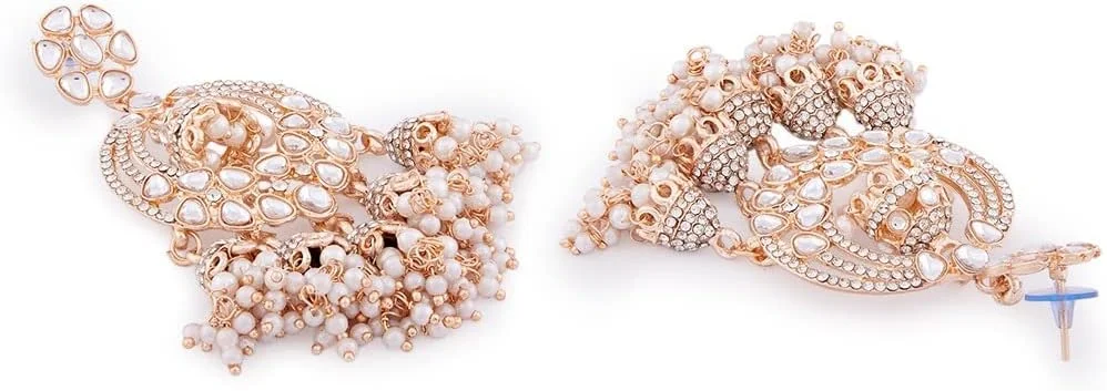 گوشواره های آویز جومکی زنانه نگین کاری شده با نگین های اتریشی درخشان و کندان رزگلد ZAVERI PEARLS مدل ZPFK13786 گوشواره های آویز جومکی زنانه نگین کاری شده با نگین های اتریشی درخشان و کندان رزگلد ZAVERI PEARLS مدل ZPFK13786