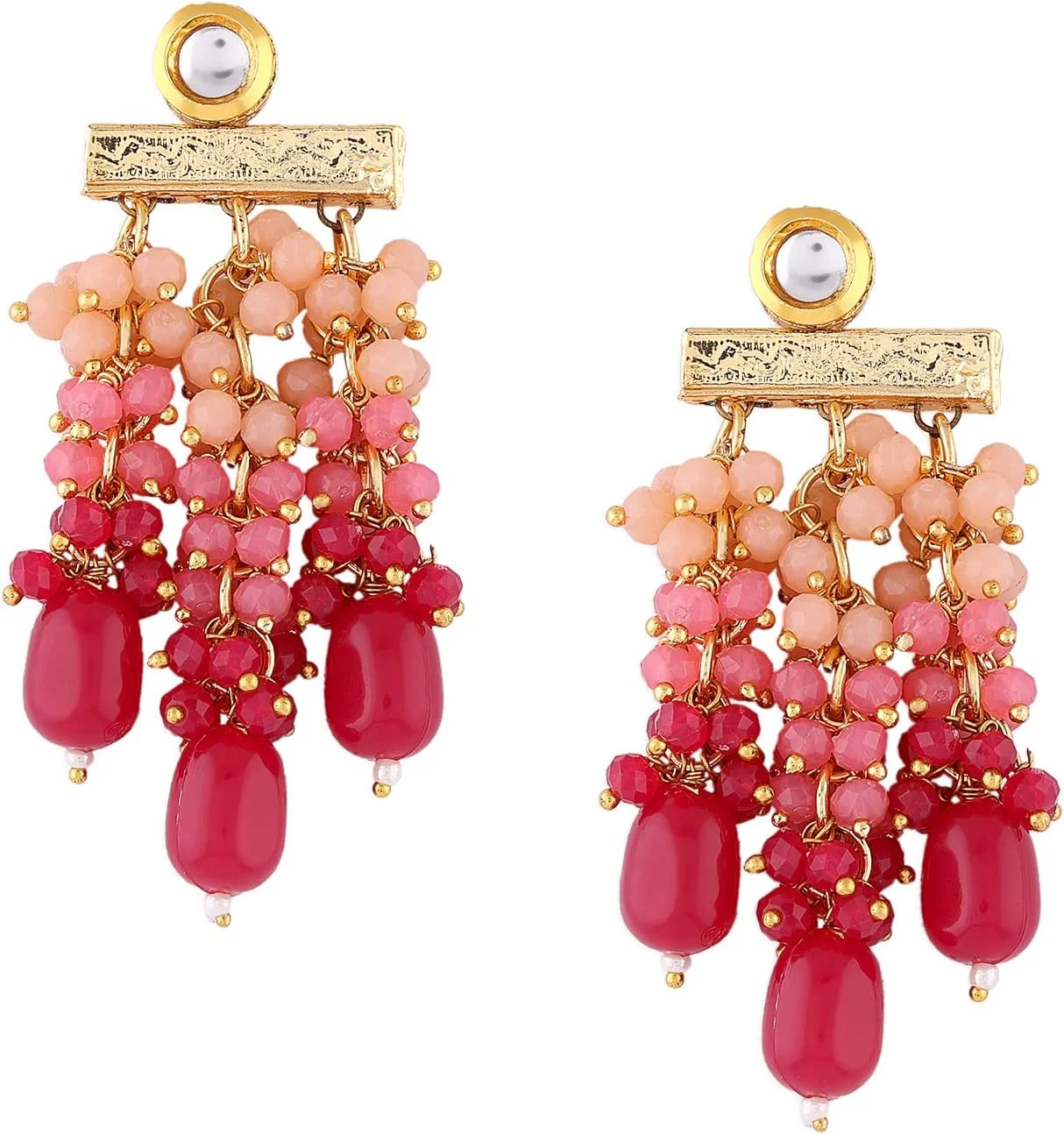 گوشواره آویز نگین دار خوشه ای صورتی زنانه ZAVERI PEARLS مدل ZPFK13728