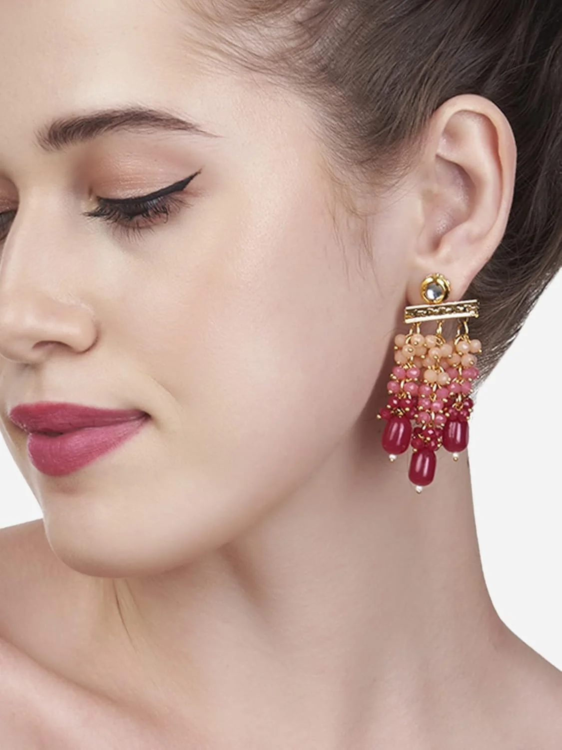 گوشواره آویز نگین دار خوشه ای صورتی زنانه ZAVERI PEARLS مدل ZPFK13728