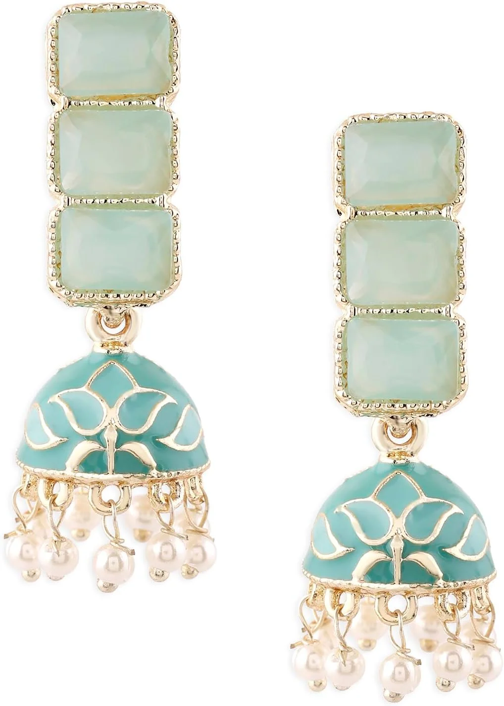 گوشواره آویز جومکی میناکاری سبز نعنایی زنانه Zaveri Pearls مدل ZPFK16526