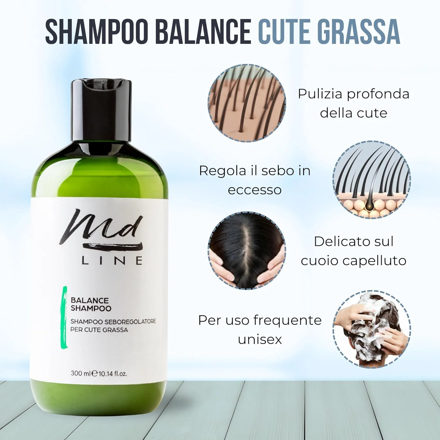شامپو md LINE برای تعادل موهای چرب