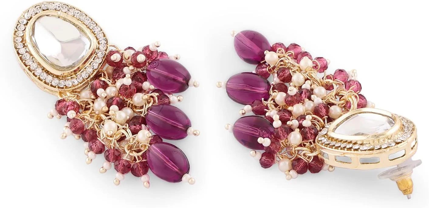 گوشواره آویز زنانه نگین دار Zaveri Pearls با خوشه های بنفش و تزیینات Kundan مدل سنتی - ZPFK15637 گوشواره آویز زنانه نگین دار Zaveri Pearls با خوشه های بنفش و تزیینات Kundan مدل سنتی - ZPFK15637