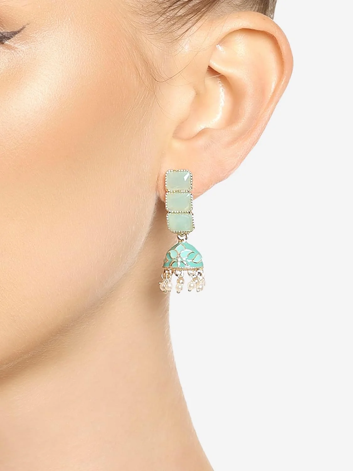 گوشواره آویز جومکی میناکاری سبز نعنایی زنانه Zaveri Pearls مدل ZPFK16526 گوشواره آویز جومکی میناکاری سبز نعنایی زنانه Zaveri Pearls مدل ZPFK16526