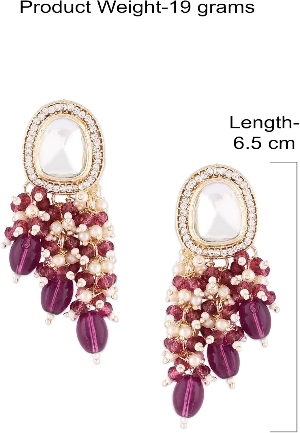 گوشواره آویز زنانه نگین دار Zaveri Pearls با خوشه های بنفش و تزیینات Kundan مدل سنتی - ZPFK15637 گوشواره آویز زنانه نگین دار Zaveri Pearls با خوشه های بنفش و تزیینات Kundan مدل سنتی - ZPFK15637