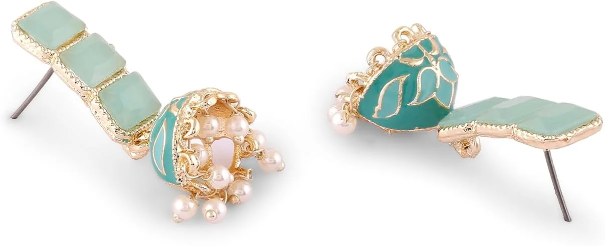 گوشواره آویز جومکی میناکاری سبز نعنایی زنانه Zaveri Pearls مدل ZPFK16526 گوشواره آویز جومکی میناکاری سبز نعنایی زنانه Zaveri Pearls مدل ZPFK16526