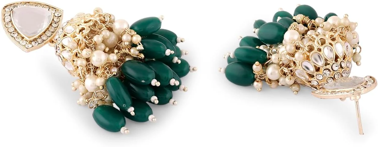 گوشواره آویز جومکا خوشه ای مهره ای با سنگ های سبز Zaveri Pearls مدل ZPFK16595 زنانه گوشواره آویز جومکا خوشه ای مهره ای با سنگ های سبز Zaveri Pearls مدل ZPFK16595 زنانه