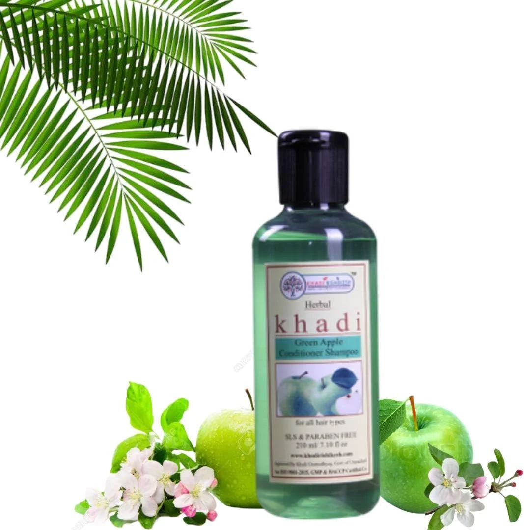 شامپو و نرم کننده روزانه سیب سبز گیاهی KHADI RISHIKESH برای پوست سر چرب و کنترل ریزش مو، شامپو برای موهای چرب، پسران و دختران و مردان و زنان (210 میلی لیتر)