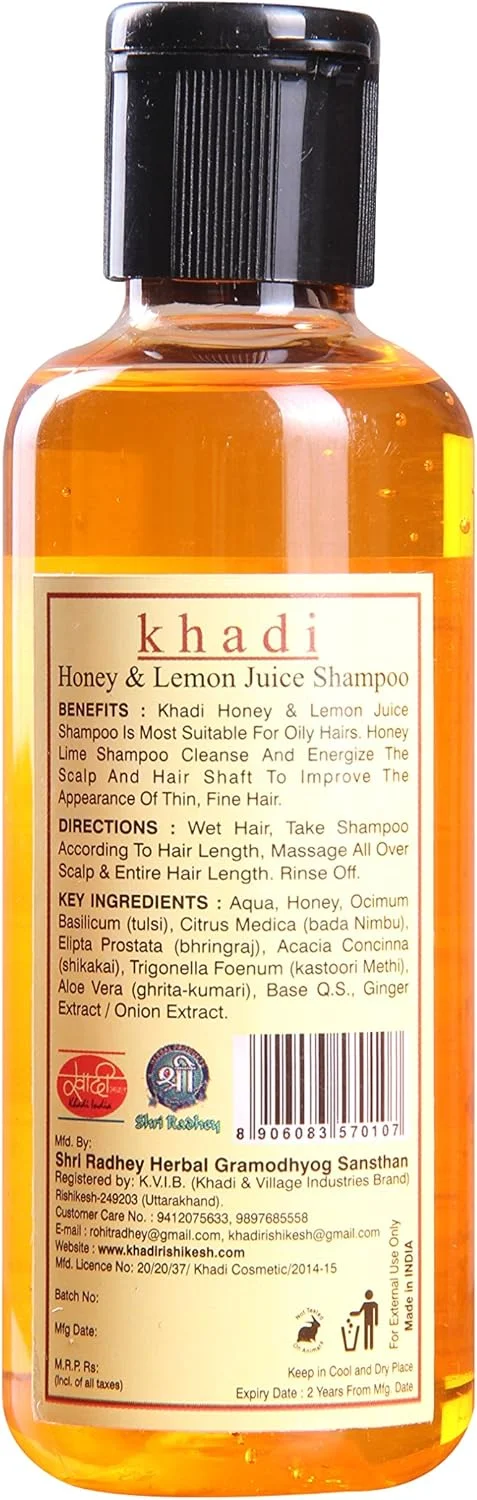شامپو ضد شوره سر گیاهی عسل و آبلیمو خادی ریشیکش حاوی لیمو، عسل، جلوگیری از ریزش مو، رشد موهای بلندتر و قوی تر، پاک کننده مو (شامپو) مردان و زنان - 210 میلی لیتر