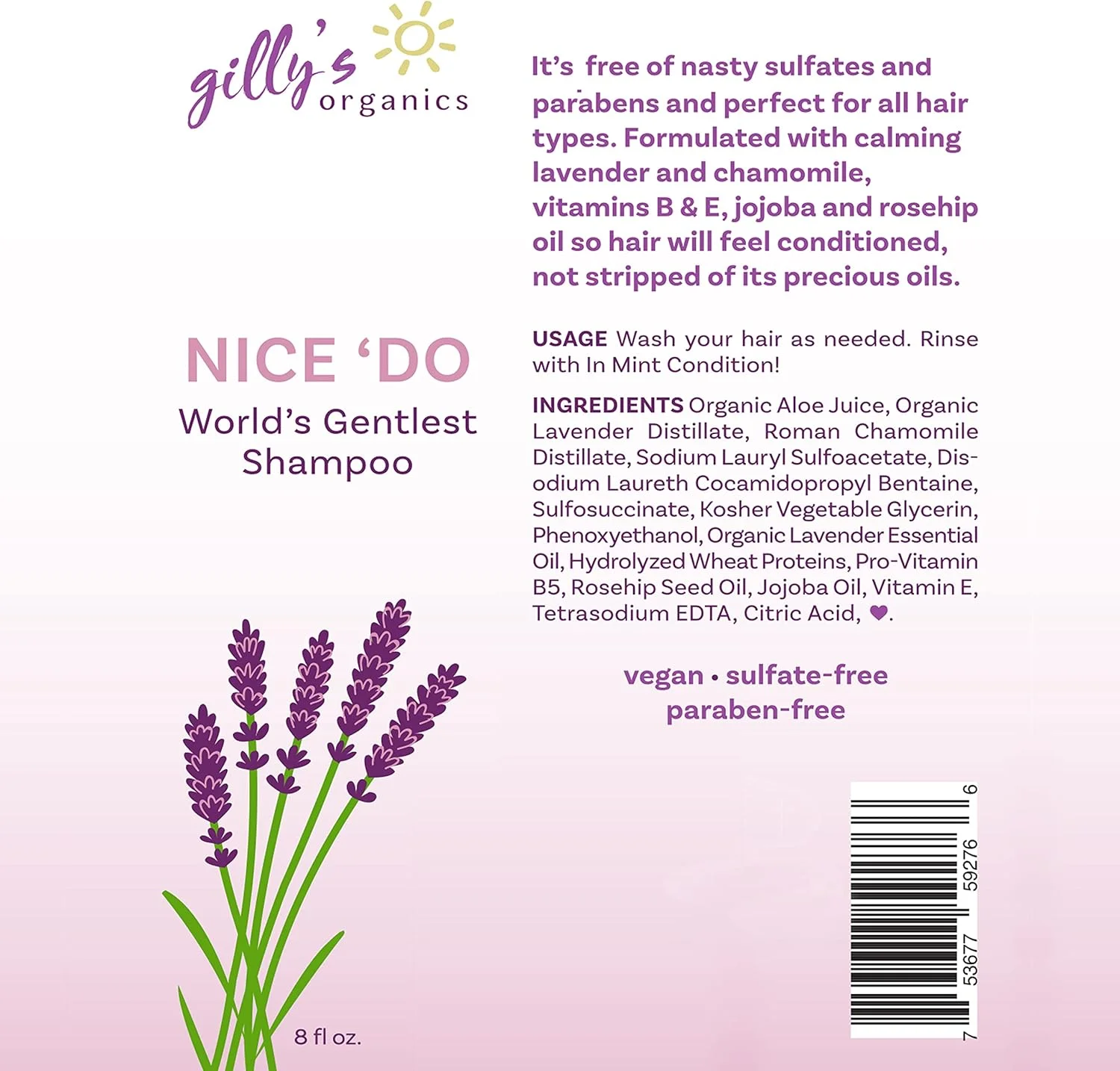 شامپو ارگانیک گیلیز - غنی شده با اسطوخودوس ارگانیک، آلوئه ورا، بابونه - وگان، بدون پارابن و سولفات - ساخت آمریکا - ملایم برای موهای خشک، مجعد، چرب، نازک و رنگ شده - مناسب آقایان و بانوان - 236 میلی لیتر