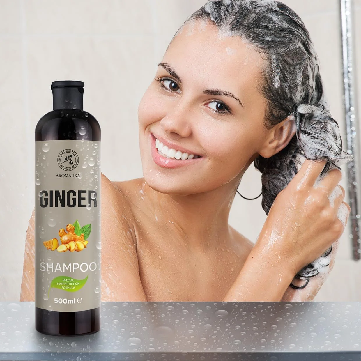 شامپو زنجبیل ۴۸۰ میلی لیتر - شامپو با عصاره ریشه زنجبیل برای رشد مو - عصاره آملا و روغن آرگان برای تغذیه پوست سر - برای انواع مو - مراقبت از مو برای موهای نرم و لطیف