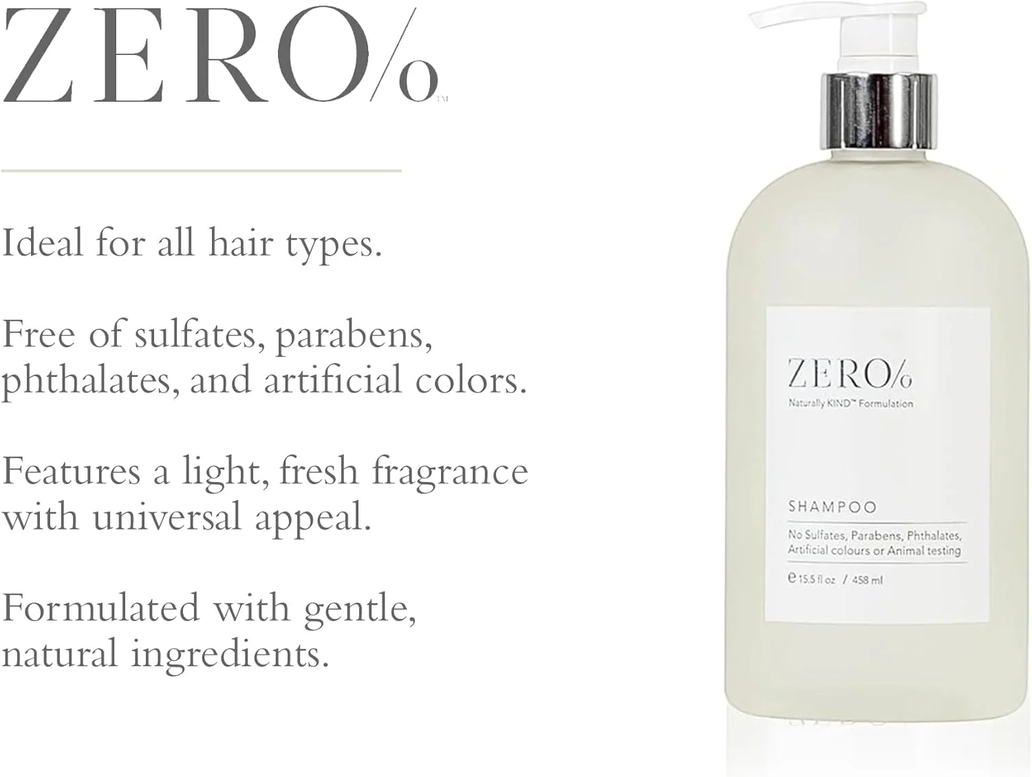 شامپو بدون جنسیت Zero% گیلکریست و سوامز - فرمول طبیعی، بدون سولفات، بدون پارابن، بدون تست حیوانی برای انواع مو، پاک کننده ملایم مو و پوست سر با رایحه گیاهی تازه، 460 میلی لیتر