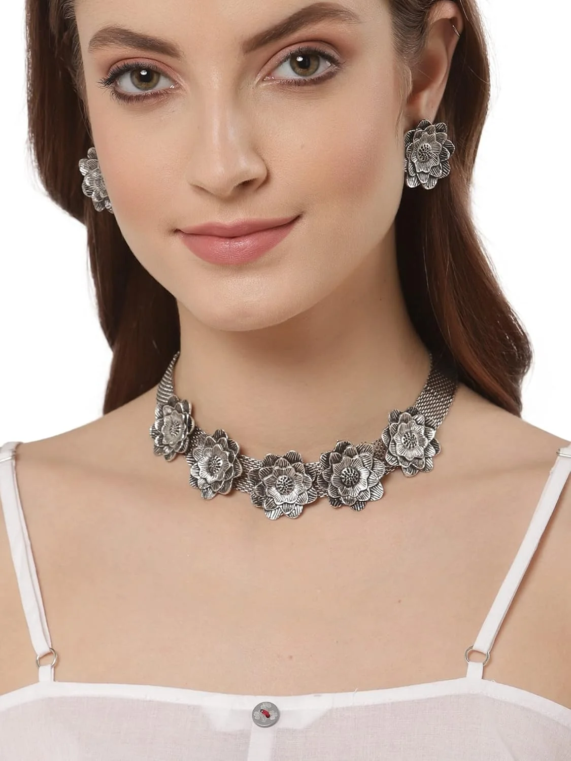 ست جواهرات گردنبند نقره ای اکسیدایز شده شیک و مد روز زنانه Shining Diva Fashion (12166s) ست جواهرات گردنبند نقره ای اکسیدایز شده شیک و مد روز زنانه Shining Diva Fashion (12166s)