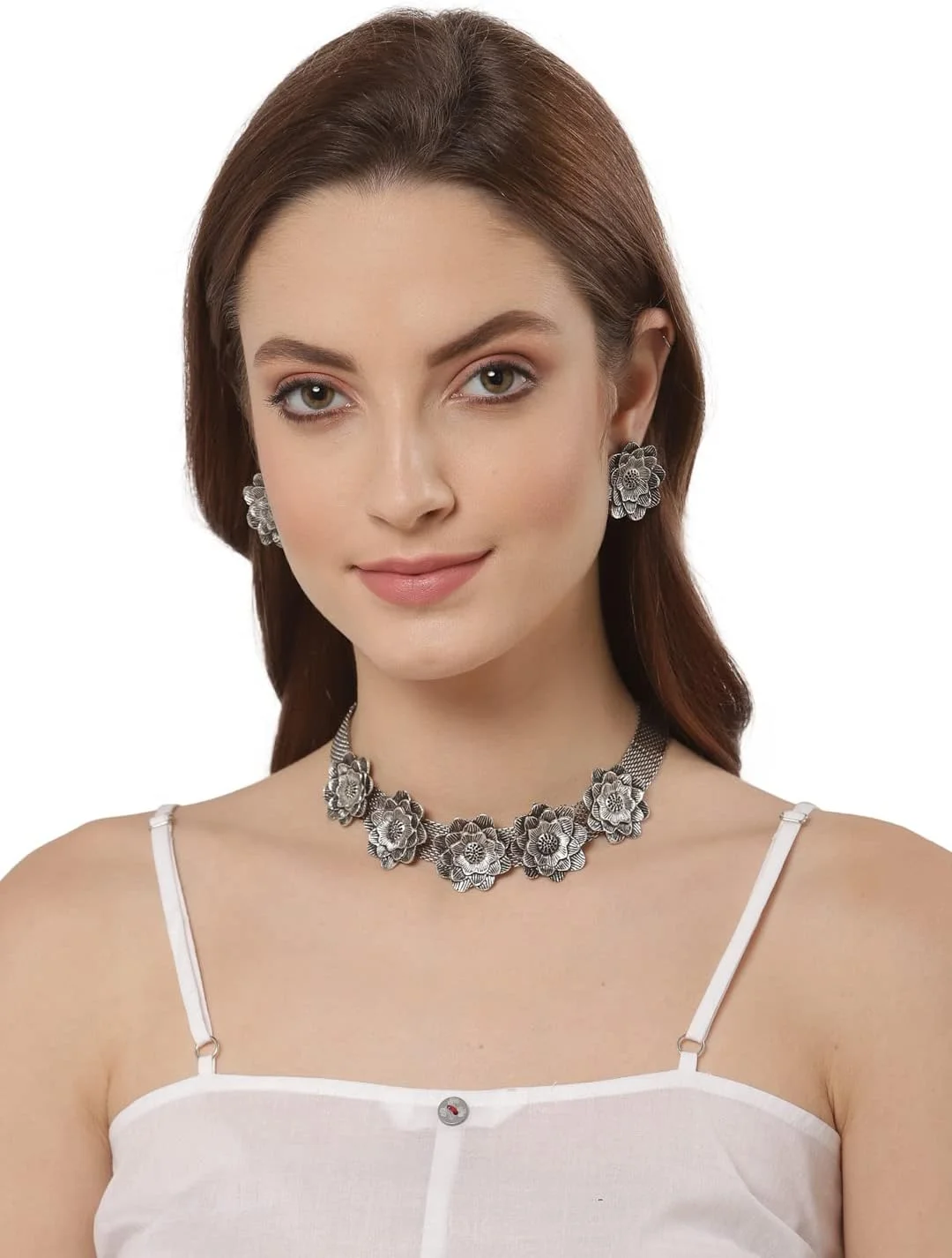 ست جواهرات گردنبند نقره ای اکسیدایز شده شیک و مد روز زنانه Shining Diva Fashion (12166s) ست جواهرات گردنبند نقره ای اکسیدایز شده شیک و مد روز زنانه Shining Diva Fashion (12166s)