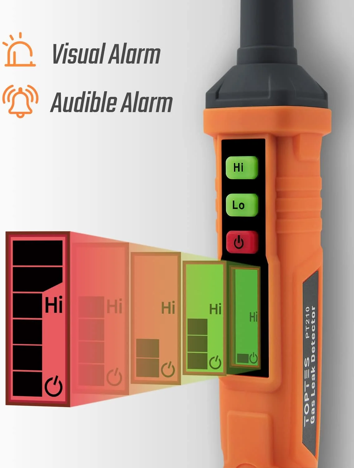 دستگاه تشخیص نشت گاز TopTes PT210، آشکارساز گاز با حساسیت بالا با آلارم صوتی و تصویری، محدوده 50 تا 1000 ppm، شامل باتری، ردیابی نشت گاز از اجاق گاز، فر، مخزن پروپان برای خانه/آپارتمان/RV